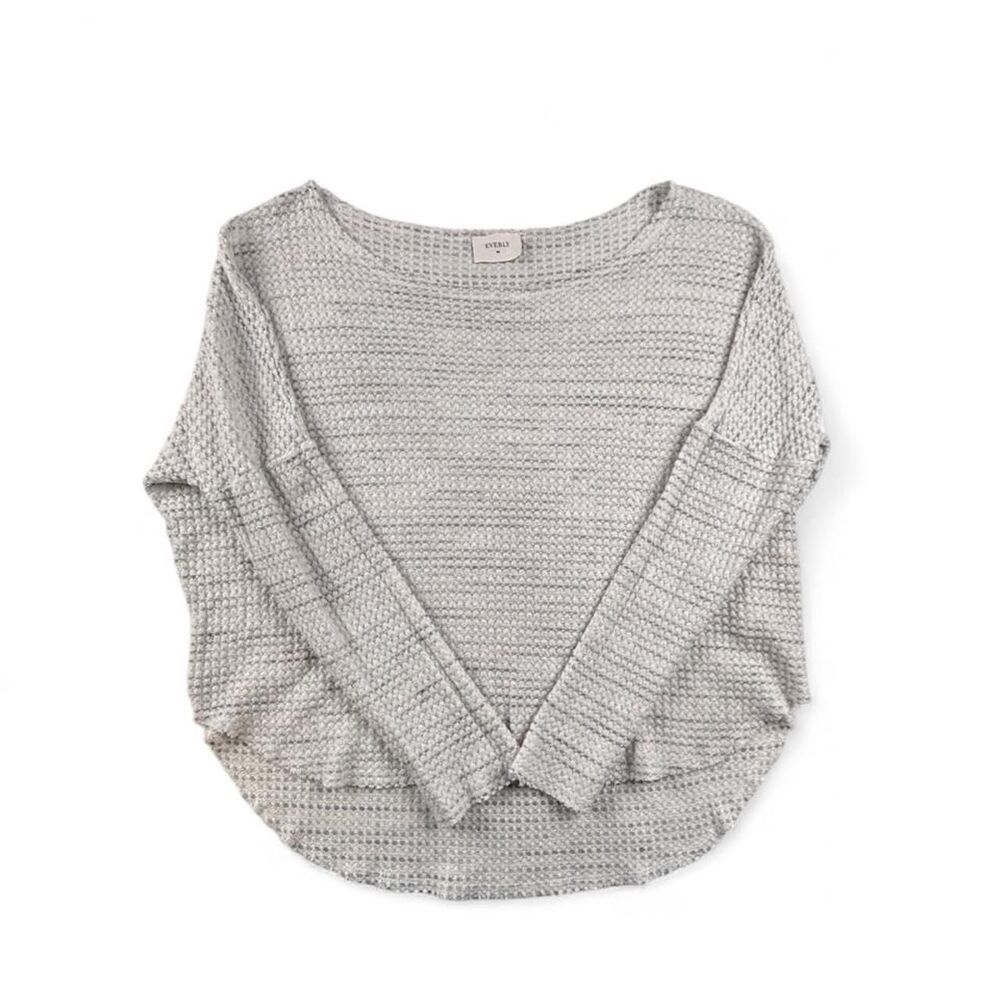 Everly Gray Waffle Knit Sweater Women’s Small Oversized Cozy Lounge Top